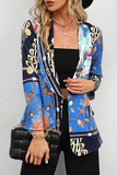 lutaotie Elegant Print Split Joint Buttons Turndown Collar Outerwear