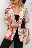 lutaotie Elegant Print Split Joint Buttons Turndown Collar Outerwear