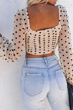 Lutaotie Elegant Polka Dot Fold Mesh Square Collar Tops