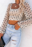 Lutaotie Elegant Polka Dot Fold Mesh Square Collar Tops