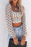 Lutaotie Elegant Polka Dot Fold Mesh Square Collar Tops