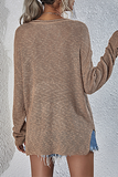 lutaotie Solid Split Joint Slit V Neck Tops Sweater