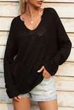 lutaotie Solid Split Joint Slit V Neck Tops Sweater