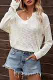 lutaotie Solid Split Joint Slit V Neck Tops Sweater