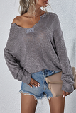 lutaotie Solid Split Joint Slit V Neck Tops Sweater