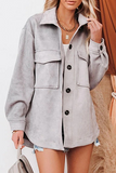 lutaotie Casual Solid Pocket Buckle Turndown Collar Outerwear