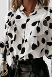 Lutaotie Elegant Print Polka Dot Split Joint Buckle Flounce Mandarin Collar Tops(5 colors)