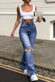 Lutaotie Fashion Casual Solid Ripped High Waist Straight Jeans(3 Colors)