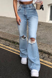 Lutaotie Fashion Casual Solid Ripped High Waist Straight Jeans(3 Colors)