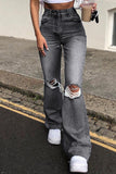 Lutaotie Fashion Casual Solid Ripped High Waist Straight Jeans(3 Colors)