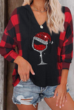 Lutaotie Casual Plaid Print Draw String Hooded Collar Tops