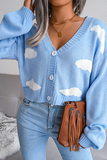 Lutaotie Casual Patchwork Buckle  Contrast V Neck Tops Sweater