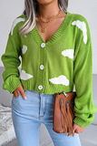 Lutaotie Casual Patchwork Buckle  Contrast V Neck Tops Sweater