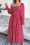 Lutaotie Elegant Print Flounce Fold Square Collar Dresses