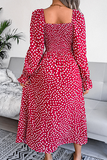 Lutaotie Elegant Print Flounce Fold Square Collar Dresses