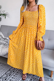 Lutaotie Elegant Print Flounce Fold Square Collar Dresses