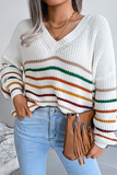 Lutaotie Casual Striped Split Joint V Neck Tops Sweater