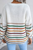 Lutaotie Casual Striped Split Joint V Neck Tops Sweater