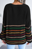 Lutaotie Casual Striped Split Joint V Neck Tops Sweater