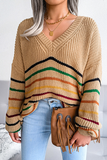 Lutaotie Casual Striped Split Joint V Neck Tops Sweater