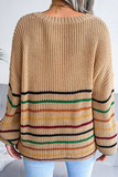 Lutaotie Casual Striped Split Joint V Neck Tops Sweater