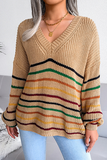 Lutaotie Casual Striped Split Joint V Neck Tops Sweater