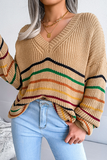 Lutaotie Casual Striped Split Joint V Neck Tops Sweater