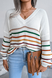 Lutaotie Casual Striped Split Joint V Neck Tops Sweater