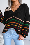 Lutaotie Casual Striped Split Joint V Neck Tops Sweater