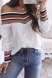 Lutaotie Casual Striped Patchwork Off the Shoulder Tops