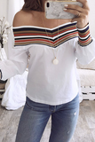 Lutaotie Casual Striped Patchwork Off the Shoulder Tops