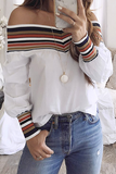 Lutaotie Casual Striped Patchwork Off the Shoulder Tops