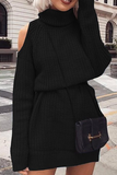 Lutaotie Casual Solid Hollowed Out Split Joint Turtleneck Straight Dresses (Without Belt)