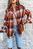 Lutaotie Casual Plaid Split Joint Buckle Turndown Collar Tops