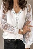 Lutaotie Elegant Patchwork Lace Hollowed Out Mesh V Neck Tops