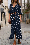 Lutaotie Casual Polka Dot Buckle Slit Turndown Collar Shirt Dress Dresses  (Without Belt)