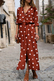 Lutaotie Casual Polka Dot Buckle Slit Turndown Collar Shirt Dress Dresses  (Without Belt)