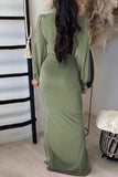 Lutaotie Fashion Casual Solid Bandage V Neck Long Sleeve Dresses