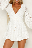 lutaotie Solid Frenulum Backless V Neck Lace Dress Dresses