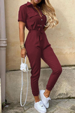 Lutaotie Casual Solid Buckle With Belt Turndown Collar Jumpsuits(12 Colors)