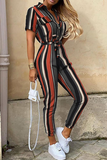 Lutaotie Casual Solid Buckle With Belt Turndown Collar Jumpsuits(12 Colors)