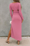 Lutaotie Elegant Solid Hollowed Out Slit V Neck Pencil Skirt Dresses