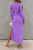 Lutaotie Elegant Solid Hollowed Out Slit V Neck Pencil Skirt Dresses