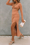 Lutaotie Elegant Solid Hollowed Out Slit V Neck Pencil Skirt Dresses