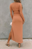 Lutaotie Elegant Solid Hollowed Out Slit V Neck Pencil Skirt Dresses