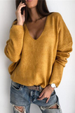 Lutaotie Casual Solid Basic V Neck Tops Sweater(4 Colors)