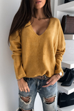 Lutaotie Casual Solid Basic V Neck Tops Sweater(4 Colors)