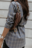 Lutaotie Casual Plaid Pocket Buckle With Belt Turndown Collar Tops(3 colors)