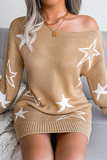 Lutaotie Casual The stars Draw String  Contrast Off the Shoulder Pencil Skirt Dresses Sweater