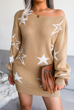 Lutaotie Casual The stars Draw String  Contrast Off the Shoulder Pencil Skirt Dresses Sweater